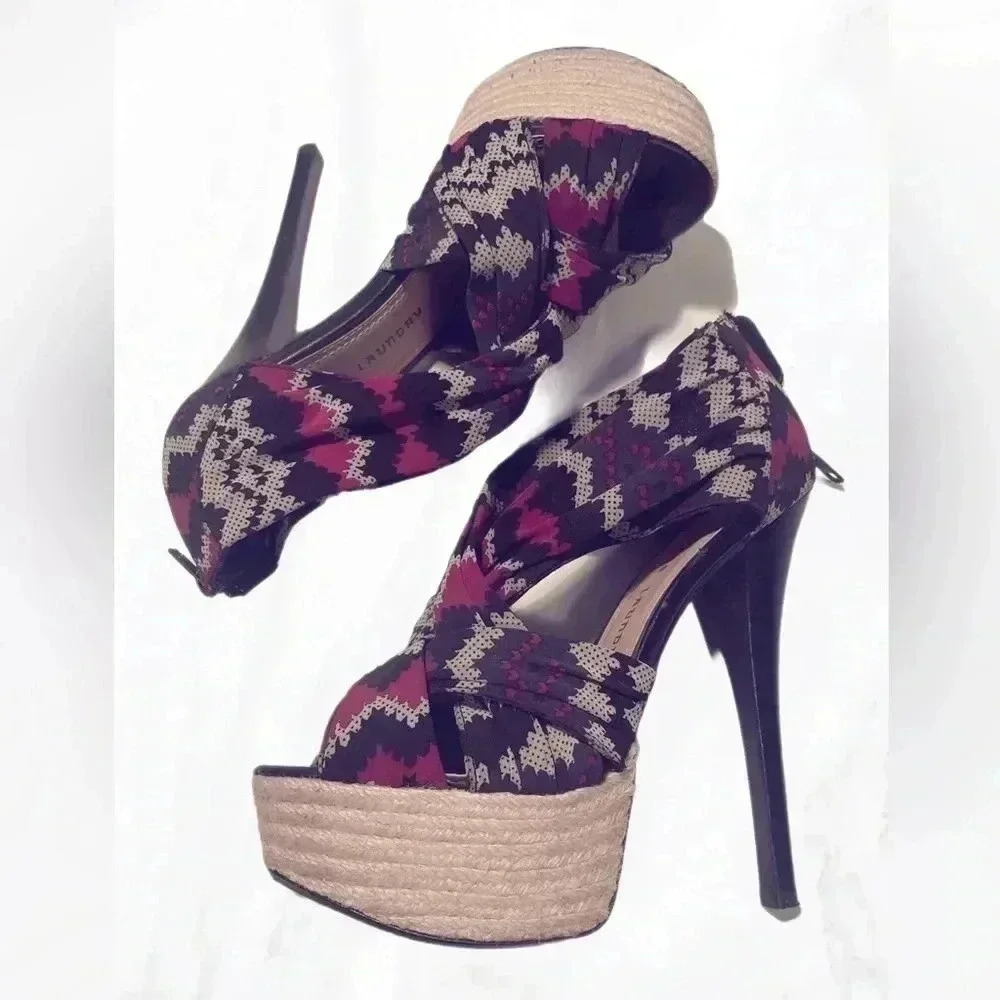 Chinese Laundry purple black print stiletto espadrille patterned heels 8.5